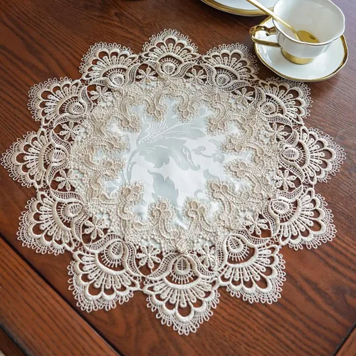 Miniatura 25 de ARTABLE Manteles de encaje redondos con doily, manteles de encaje, doily bordado con flor, tapete para tazas y jarrones para decoración de mesa