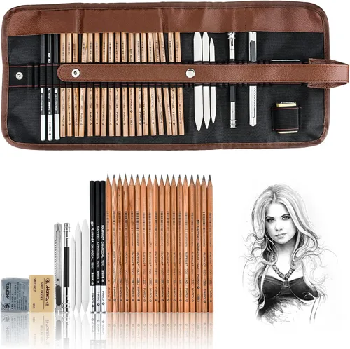 YunQiDeer Lápices de dibujo, suministros de arte, kit de lápices de boceto para niños y adultos, juego de lápices de arte de grafito de carbón