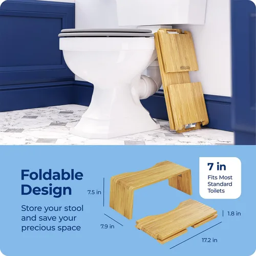 Miniatura 6 de Taburete de inodoro plegable Squatty Potty Oslo de bambú – 7 pulgadas, taburete de baño plegable para niños y adultos – Marrón, portátil y que