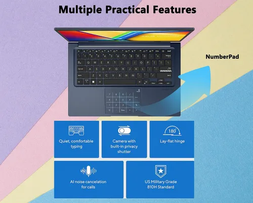 Miniatura 5 de ASUS Vivobook 14" Laptop FHD de 250 nits, Intel i3-1315U, 16 GB de RAM+SSD de 1 TB, ligero y batería de todo el día, durabilidad, Windows 11