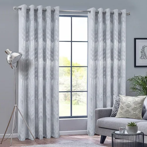 Miniatura 11 de always4u - Cortinas de terciopelo suave con estampado de lámina 84 pulgadas de largo, cortinas de chevron blanco y dorado, tratamiento de lujo