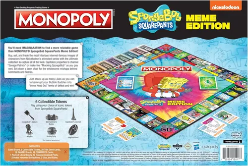 Miniatura 2 de Monopoly Spongebob Squarepants Meme Edition Basado en el programa de Nickelodeon Con memes familiares de ubicaciones, episodios y personajes