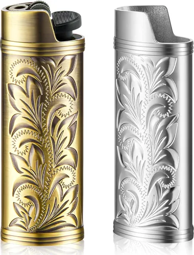 Miniatura 10 de Threlaco Paquete de 2 fundas de metal vintage para encendedor, con grabado arábigo vintage, funda protectora reutilizable, regalo ideal para padre