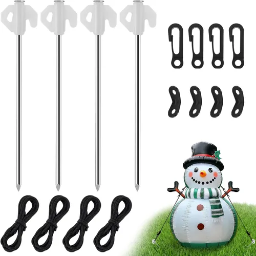 4 estacas inflables de metal de Navidad – Estacas inflables resistentes y ataduras, estacas inflables de patio para Navidad al aire libre,