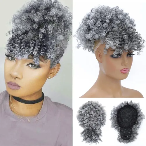 Miniatura 6 de Extensión de cola de caballo afro rizada Fayasu para mujeres negras, con cordón, cola de caballo con cabello rizado y flequillo, extensión