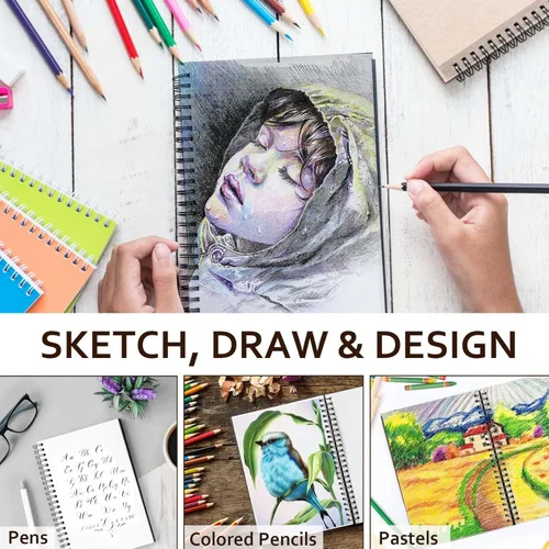 Miniatura 5 de JOY SPOT! Cuaderno de bocetos de 9 x 12 pulgadas, paquete de 2, 200 hojas (68 libras/3.53 oz/m²), bloc de bocetos de artista encuadernado en espiral