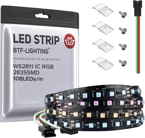 Miniatura 12 de BTF-LIGHTING Tira de luz LED RGB WS2811 direccionable de 2835SMD con color persiguiendo 9.8 pies DC24V 108LED/m 18píxeles/m 8mm de ancho IP65