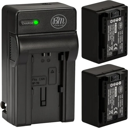 BM Premium 2 baterías y cargador BP-718 para Canon Vixia HFR80, HFR82, HFR800, HFR70, HFR72, HFR700, HFM500, HFR30, HFR32, HFR300, HFR40, HFR42,