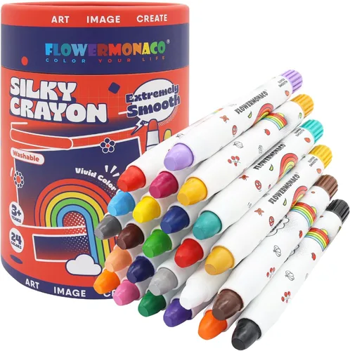 Lebze Crayones lavables jumbo para niños pequeños, juego de 24 colores no tóxicos, crayones grandes para bebés, regalo para niños y niñas, flor de