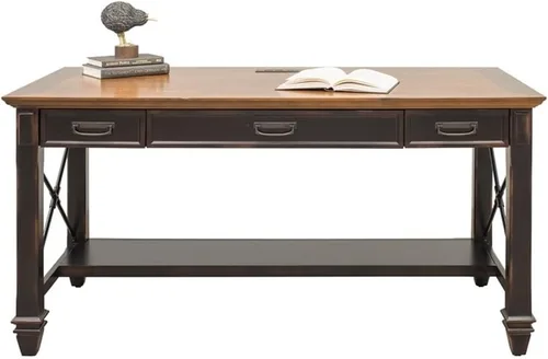 Miniatura 8 de Martin Furniture Hartford - Escritorio de madera marrón para escribir, estación de trabajo de oficina, muebles de estudio en casa, marco elegante