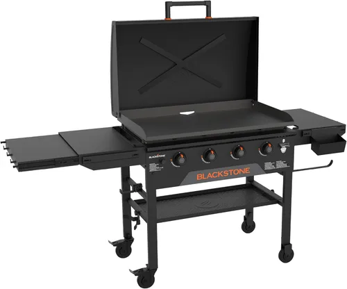 Blackstone 2322 Plancha Original de 36" con Campana con Refuerzo en X y Placa de Plancha Omnívora, Acero con Recubrimiento en Polvo, Negro