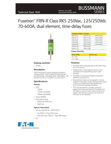 Miniatura 2 de Bussman Eaton FRN-R-200 Fusible 200A 250V Clase RK5 Cartucho Q2785