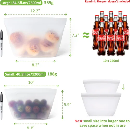 Miniatura 4 de Bolsas de silicona para almacenamiento de alimentos, contenedores reutilizables de almacenamiento de alimentos, bolsas de silicona con cierre