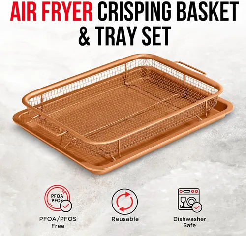 Miniatura 2 de Bakken Swiss - Bandeja para freidora de aire, 2 en 1, antiadherente, de cobre, con malla elevada, ideal para horno, para hornear y alimentos