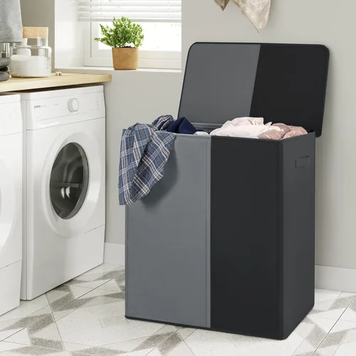 Miniatura 2 de WOWLIVE Cesta Doble de Lavandería con Tapa y Bolsas de Lavandería Extraíbles, Cesta Grande de Lavandería de 154L, Cesta Plegable para Ropa Sucia