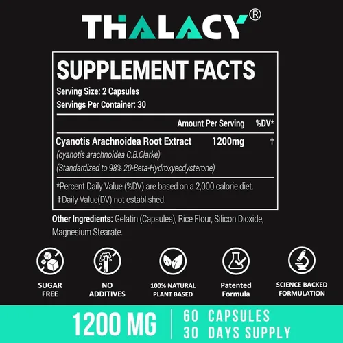 Miniatura 2 de 1200MG Beta Ecdysterone Supplement, 98% Pureza Máxima Ecdysterone Suplementos para masa muscular magra, rendimiento atlético y fuerza, 120 cápsulas