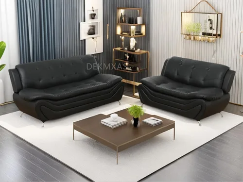 Miniatura 33 de Juego de sofá de cuero (3 piezas, cuero negro B), muebles de sala de estar para apartamento, material de estilo minimalista, fácil montaje B-cuero