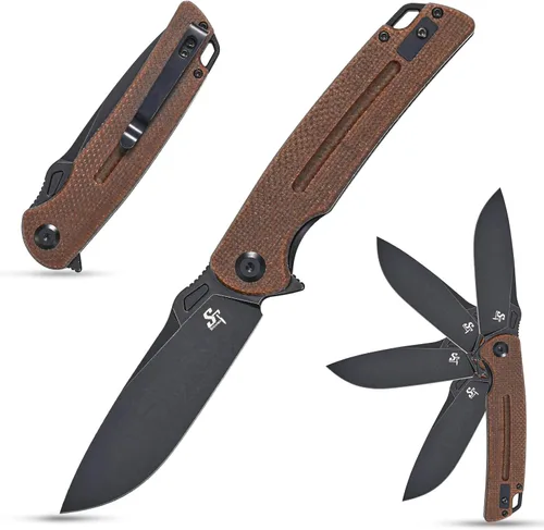 Miniatura 10 de Sitivien ST137 - Cuchillo plegable, hoja de satén D2, mango de micarta, cuchillo de herramienta EDC para senderismo al aire libre, camping, pesca