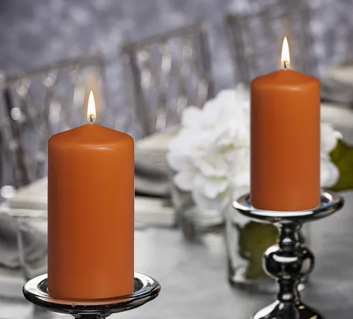 Miniatura 5 de BOLSIUS 4 velas de pilar naranja, 3 x 6 pulgadas, envueltas individualmente, calidad europea premium, 65 horas de combustión, llama suave sin goteo