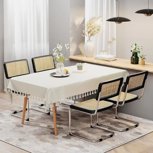 Miniatura 3 de Juego de 2 sillas de comedor de ratán modernas de mediados de siglo con respaldo tejido de ratán natural y asiento, sillas laterales tapizadas sin