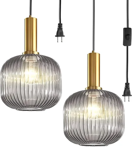 Miniatura 15 de Moderna lámpara colgante con enchufe de mediados de siglo, lámpara colgante de vidrio lechoso, lámpara colgante enchufable con luz de techo