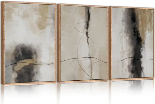Miniatura 20 de HPINUB - Lienzo decorativo abstracto moderno para pared, juego de 3 impresiones artísticas enmarcadas, pintura de pared grande en blanco y negro, 16