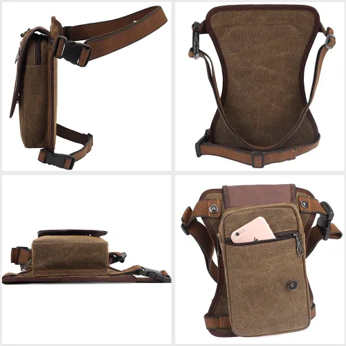 Miniatura 5 de Bolso de mensajero de lona vintage para hombre, bolso de mensajero de retazos de cuero en el pecho