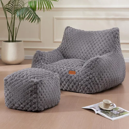 Miniatura 10 de Silla Puf con Otomana, Sofá Puf Gigante Moderno con Reposapiés, Sillas Puf Grandes de Descanso para Adultos y Adolescentes, Cómoda Silla de Lectura