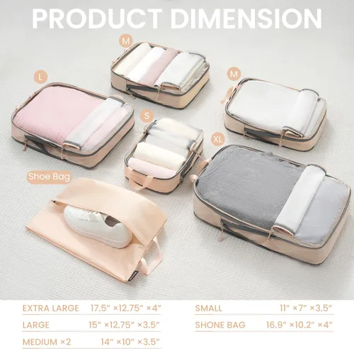 Miniatura 42 de BAGAIL 4 Set/6 Set Ultraligero Compresión Embalaje Cubos Organizador de Embalaje para Accesorios de Viaje Equipaje Maleta Mochila