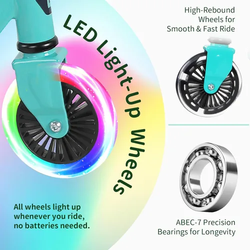 Miniatura 2 de BELEEV V2 - Scooter para niños con ruedas y tallo y plataforma iluminados, scooter plegable de 2 ruedas para niñas y niños, 3 alturas ajustables