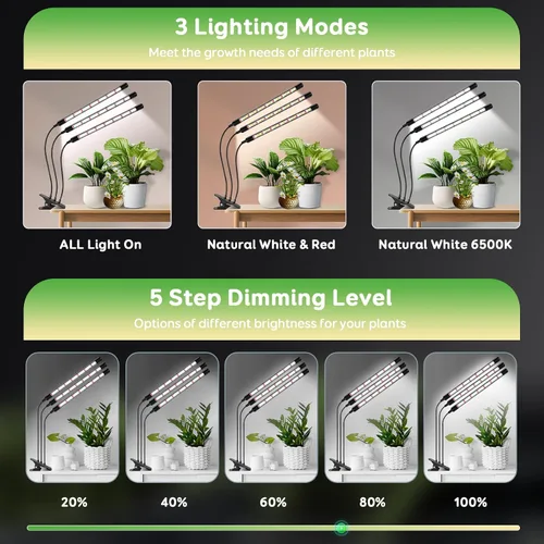 Miniatura 4 de SDOVUERC Tri-Heads - Luces de cultivo para plantas de interior, luces de espectro completo para cultivo en interiores con cuello de cisne ajustable