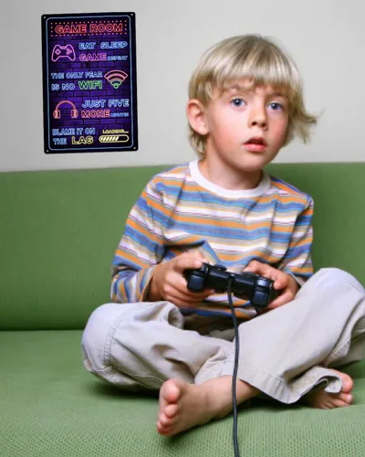 Miniatura 2 de ALKB Cartel de metal divertido para videojuegos, regalo para niños, decoración de habitación de jugadores, 8 x 12 pulgadas