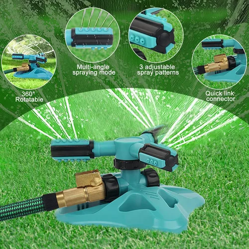 Miniatura 5 de Aspersor de césped, sistema de riego automático mejorado de 360 grados para jardín y césped, paquete de 2 rociadores de manguera de jardín azul