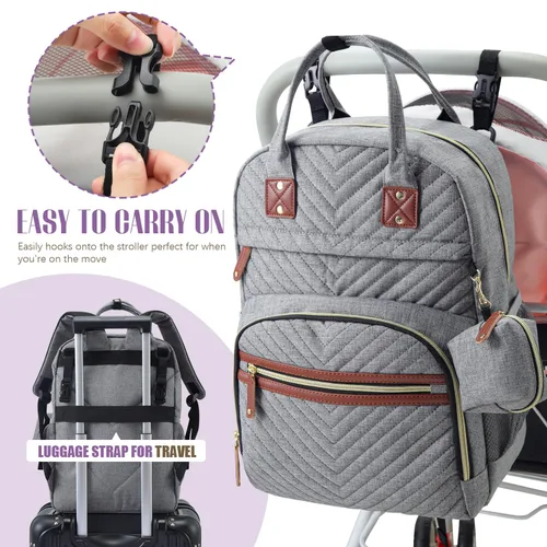 Miniatura 5 de Tuwubi Mochila para pañales, bolsa de viaje Baby Essentials, mochilas impermeables multifunción, artículos esenciales de viaje con correas para Gris