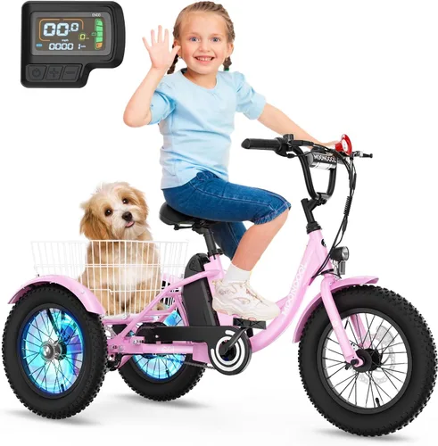Miniatura 12 de NAIZEA Bicicleta eléctrica para niños, triciclo de 16 pulgadas para niños y niñas de 6 a 12 años, bicicleta eléctrica para niños de 250 W, bicicleta