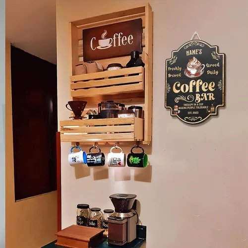 Miniatura 8 de Letrero de madera personalizado para barra de café, terapia en una taza tolerable a la gente, placa de pared para decoración de cocina, regalos