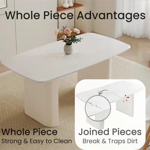 Miniatura 4 de Ebullient Juego de mesa de comedor blanca de 67'' para 6, juego de sillas de mesa de cocina con elegante base de pedestal ondulado, juego moderno