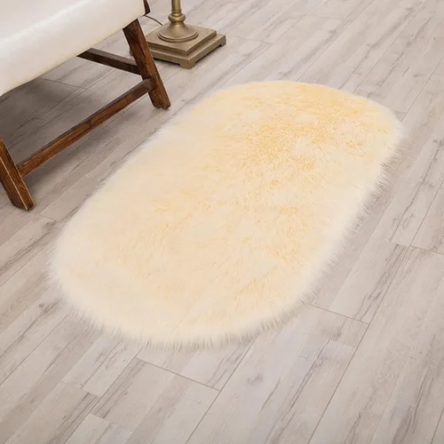 Miniatura 3 de CHITONE Alfombra ovalada de piel de oveja sintética, grande y larga, manta decorativa de piel sintética para cama, alfombra, tapete para sofá, Beige