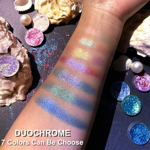 Miniatura 7 de Afflano Sombra de ojos única morado-dorado brillante, sombra de ojos multicolor cromo duo, sombra de ojos holográfica con purpurina, cambio