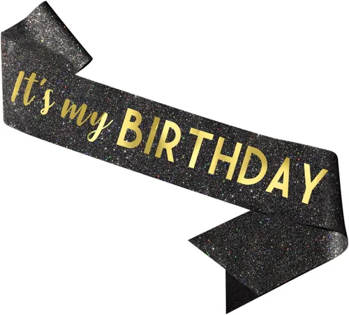 Miniatura 7 de Banda negra de cumpleaños – Banda «It's My Birthday» – Decoraciones de cumpleaños para mujeres, cumpleaños, niñas, accesorios de cumpleaños, plateado