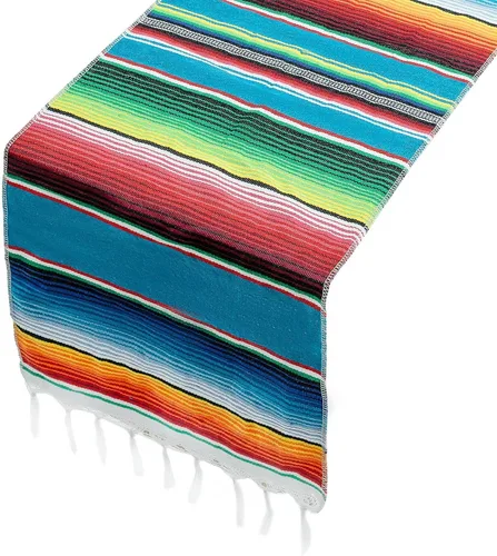 Miniatura 5 de Camino de mesa mexicano de 14 x 84 pulgadas, decoración de boda para fiesta de fiesta, caminos de mesa de arco iris a rayas Serape Zarape para Cinco