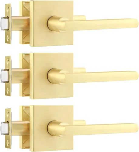 Miniatura 25 de Leydebong Paquete de 3 pomos de entrada dorados con llave igual, manija de puerta de entrada resistente, estilo contemporáneo, herrajes modernos