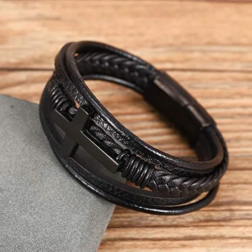Miniatura 5 de Pulsera trenzada marrón casual de cuero negro para hombre