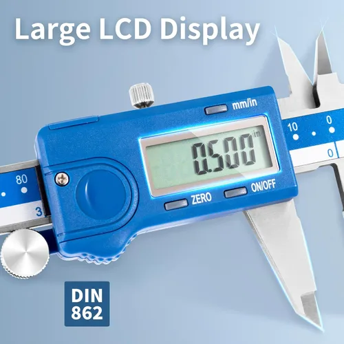 Miniatura 3 de Dasqua - Calibrador digital para zurdos de 0-12"/0-300mm, de acero inoxidable con pantalla LCD grande, lectura dual en/mm, precisión