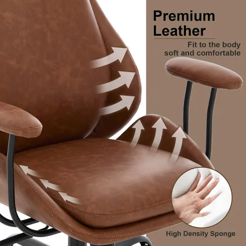 Miniatura 8 de E-Motie Silla de oficina, silla de escritorio de cuero con ruedas de goma, silla ergonómica para computadora de 500 libras con soporte lumbar, silla
