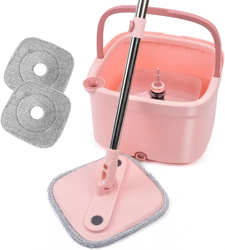 Miniatura 15 de Juego de trapeador giratorio y cubeta con 2 almohadillas de trapeador de microfibra reemplazables con sistema de separación automática de agua sucia