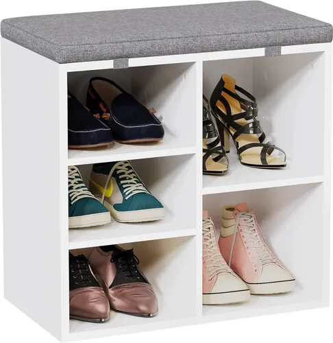 Miniatura 6 de IDEALHOUSE Banco de almacenamiento de zapatos con cojín para entrada, banco de almacenamiento de 20 pulgadas con asiento acolchado, armario de Blanco