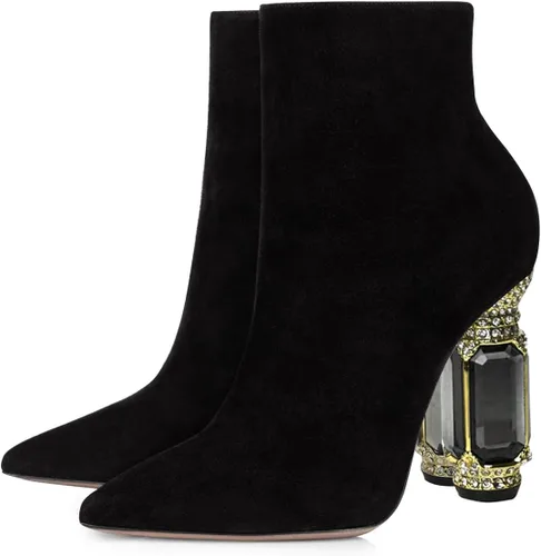 Miniatura 104 de FSJ Botas de tacón alto con punta puntiaguda para mujer, con tacón alto, con cremallera lateral brillante, estilo casual, para uso diario, zapatos
