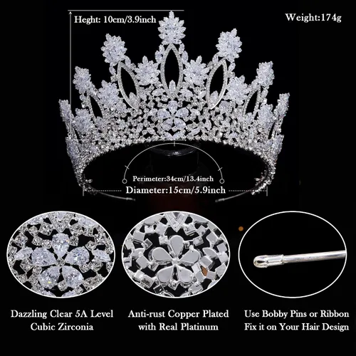Miniatura 4 de Tiaras de Boda Plateadas Altas para Mujer, Coronas de Quinceañera de Zirconia Cúbica de Lujo para Mujer, Accesorios para el Cabello de CZ