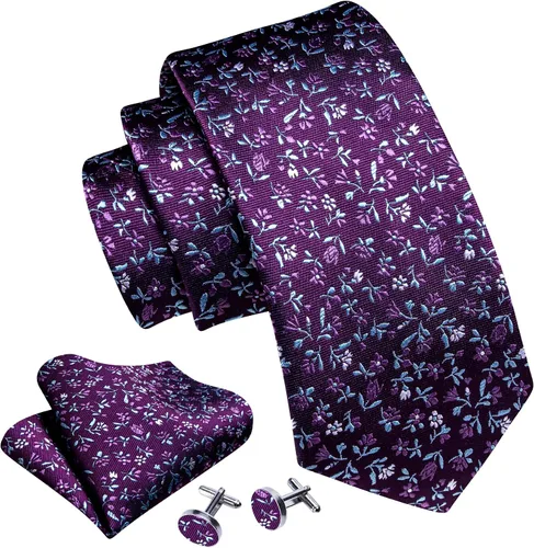 Miniatura 75 de Barry.Wang Corbatas de seda para hombre, diseño de lunares, gemelos cuadrados de bolsillo, gemelos para negocios, boda